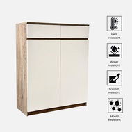 VHIVE Brighton 80cm Shoe Cabinet with Lock - 2 Drawers 2 Doors Oak Storage Rack Cupboard