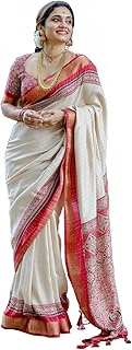 Women's Ajrakh Printed Gajji Silk Jari Soft saree & Blouse(Unstitched)