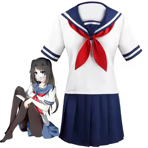 Halloween Party Girl's Navy Blue Sailor Skirt Pantyhose Loli Black Leather Shoes Yandere Simulator A