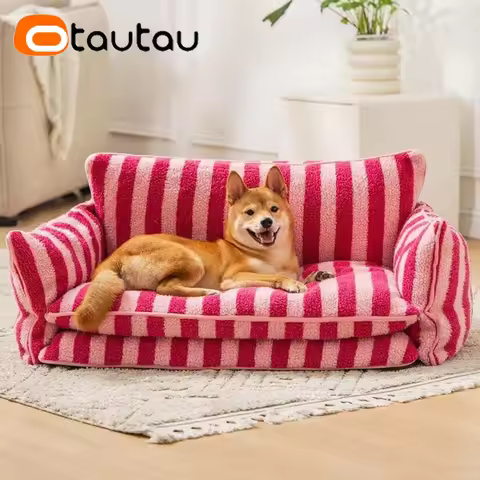 OTAUTAU 2.6ft Soft Faux Cashmere Fleece Dog Sofa Bed Armchair Pet Couch Dogs Cat Mini Furniture with