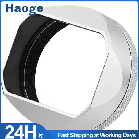 Haoge Square Metal Lens Hood for Fujifilm Fuji X100VI X100V Camera Silver with 49mm UV Filter Adapte