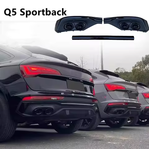 ABS Paint Car Rear Bumper Lip Splitter Diffuser Cover With Exhaust Tips For Audi Q5 Sportback 2020 2