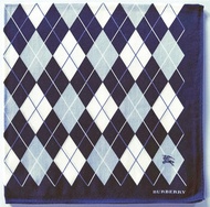 Burberry 古董手帕 藍色菱格紋圖案 20 x 20