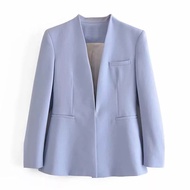 Women's Collarless Blazer - Casual Women's Blazer - Women's Suit - Women's Blazer Lightbiru