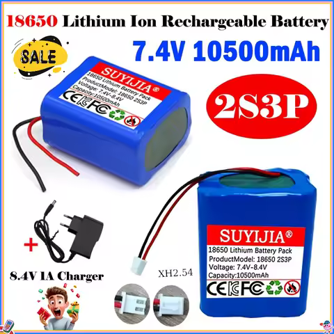 7.4V 10500mAh 18650 Lithium Battery 2s3p 8.4V Rechargeable Li-ion Battery Pack Built-in BMS for Fish