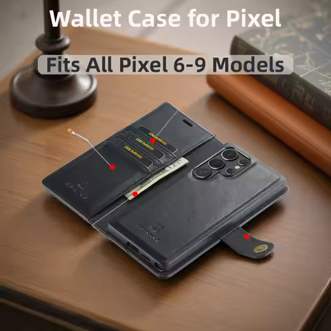 DG.MING for Google Pixel 6 7 8 9 10 Pro XL/Pixel 8A 7A 6A 9A Detachable 2-Folding Leather Wallet Cas