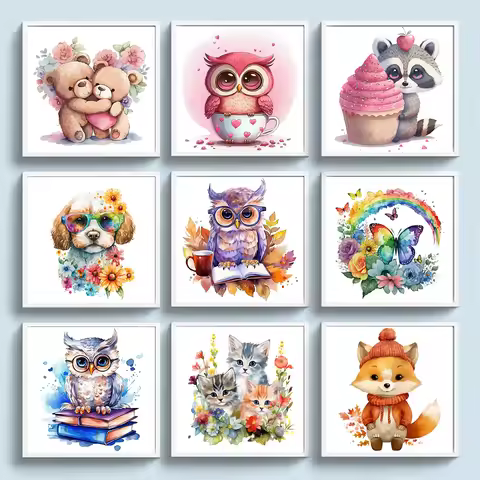 25*25CM Full Embroidery Eco-cotton Thread 18CT Cartoon Animals Cross Stitch Print Canvas Kit Home De