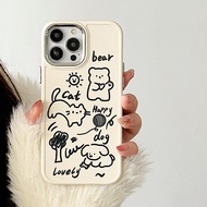 CrashStar Cute Animal Graffiti Square Straight Edge White Silicone Soft Phone Case For iPhone 15 14 Pro Max Plus 13 12 11 Pro Max X XR XS Max Shockproof Phone Casing Cover With Plating Camera Protection Hot Sale