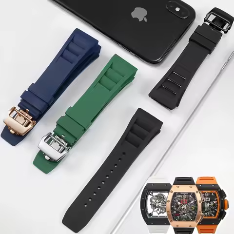 New 25mm Red Black Green Gray Blue Yellow Orange Rubber Watchband For Richard Mille strap for RM011 