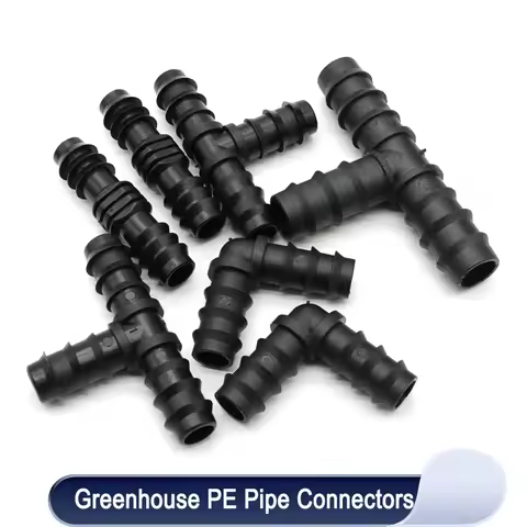 4~50pcs Greenhouse PE Pipe Connector 16 20 25mm Tee Straight Elbow Plug Micro Spray Irrigation Pipe 