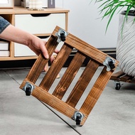 【VVL】-Flower Pot Tray Potted Plant Stand Rack Bonsai Round Wheel Flower Pot Wooden Stand