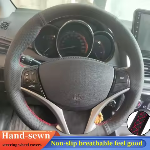 Car Steering Wheel Cover Microfiber Leather For Toyota Yaris Vios 2014 2015- 2018 DIY Steering-Wheel
