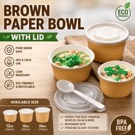 (50PCS) 850ml / Brown Paper Bowl and lid/Brown Salad Paper Bowl & Lid/Mangkuk Laksa Laksa Bowl Bekas