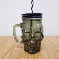 Glass Water Skull Cup with Handle and Straw Cute Poison Skull Mason Jar Cup 350ml Perfect Gift