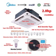 Midea 2.0hp Inverter Ceiling Cassette Air conditioner MCX-24CRFNX &amp; MOUX-18CFN8 (Panel MCX-PANEL-04AWD) R32 DC Inverter Ceiling Cassette Type Air conditioner