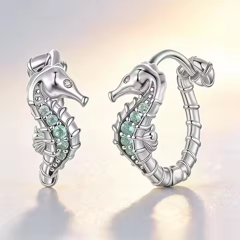 Exquisite Seahorse Marine Life 925 Sterling Silver Jewelry Cute Fashion Diamond Earrings 3960