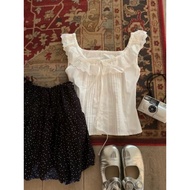Square collar shirt with short polka dot skirt (with separate separates)
