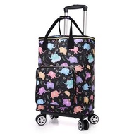 4輪飛機輪買餸車 加大號購物車  袋內層錫紙設計冷凍保鮮  輕便摺疊兩用手拉車 街市 購物車 行理車 手推車-加大號錫紙款大象（配新款大底板四輪飛機輪）