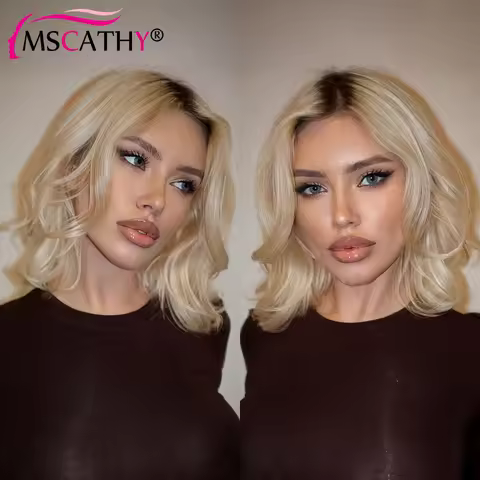 Ash Blonde Ombre Human Hair Wigs For Women Body Wave HD Transparent Lace Frontal Wig Brazilian Remy 