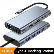NEW 11 IN 1 HUB Adaptor USB C Type C To VGA HDMI RJ45 PD TF SD Card 4 USB Ports Distributed Interfac