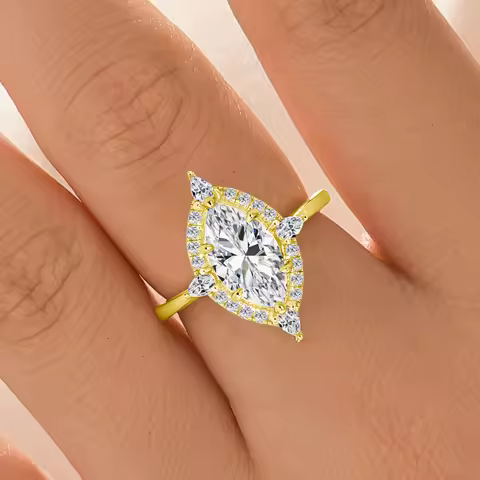 14K Gold Filled 2CT Marquise Moissanite Ring Women's AU585 Rolled Gold Wedding Ring Bride Jewelry Lu