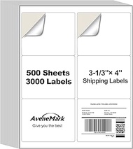 AveneMark 500 Sheets 3000 Labels Shipping Address Labels, 6 up 3-1/3" x 4" Quick to Peel Stickers Pa
