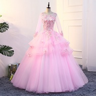 PO Muslimah Long Sleeve pink Wedding Bridal Ball Prom Dress Gown  RBMWD0180