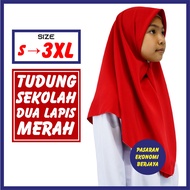 TUDUNG SEKOLAH DUA LAPIS MERAH PLUS SIZE KOSHIBO LICIN TUDUNG SEKOLAH PENGAWAS AGAMA BERWARNA