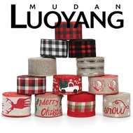 LM-1 Roll 2Mx5CM Christmas Ribbon Red Black White Plaid Santa Car Wired Gift Packing DIY Craft Xmas Tree Decoration Wreath Bowknot Making Ribbon Party Supplies