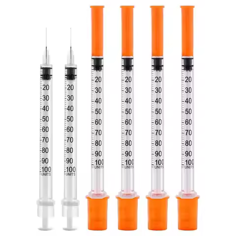 12pack Disposable Plastic Veterinary Syringe Orange Cap Sterile Insulin Syringe With Needles For Pet