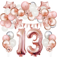 66 Pcs Rose Gold 13th Birthday Balloon Set,Number Balloons,Banner, for 1 2 3 13 16 18 21 30 40 50 60