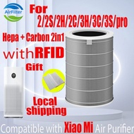 【gray-RFID】Original and Authentic Replacement Compatible with Xiaomi 2/2S/2H/2C/3H/3C/3S/pro Filter Air Purifier Accessories High Quality HEPA&amp;Active Carbon High-Efficiency Antib