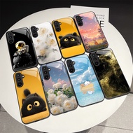 For Samsung M56 5G M16 5G F16 F56 New Style Tempered Glass Casing Lovely Cat Astronaut Flower Cover 