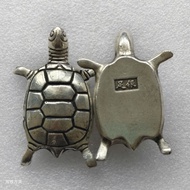 Antique Retro Pure Copper Silver-Plated Turtle Solid Object Imprint Crafts Money Desktop Ornaments T