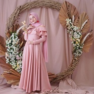 baju gamis pesta wanita modern zakira dress terbaru 2021 - pink all size