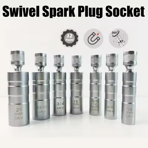 Magnetic Swivel Spark Plug Socket Thin Wall Magnetic Rotating 3/8" Drive 12 Point Spark Plug Socket 