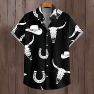 เสื้อเชิ้ตคาวบอยแบบมีปก คอพับ ลายทหารม้า/ฟางวัว สำหรับผู้ชาย