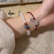 8.30 Beaded Plum Blossom Fortune Brand Red String Dzi Bead Bracelet Girls Antique Light Luxury Niche