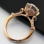 18K Rose Gold Solitaire 3ct Lab Diamond Crown Ring 925 sterl