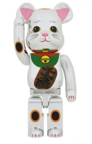 BE@RBRICK 招財猫 電鍍銀 發光版 (1000％)