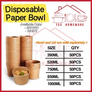Paper Bowl 390-1000ml White & Brown {50pcs} / Food Cup / Food Paper Cup / Bekas Oden / Mangkuk Kerta