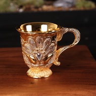 European Style Gold Beverage Cup Small Bar Wine Vintage Decor Retro Carved