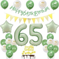 65th Birthday Decoration Man Women, Sage Green Banner 65th Birthday Garland Decoration 65th Man Avoc