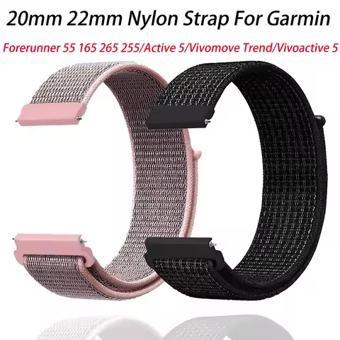 20mm 22mm Nylon Strap For Garmin Forerunner 55 165 265 255 Replacement wristband for Gramin Active 5