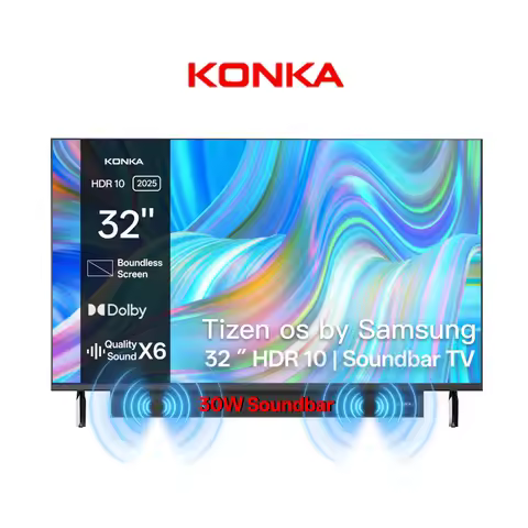 KONKA 32" Smart TV Tizen OS Powered By SAMSUNG Built-in 30W Soundbar HDR10 V-Max Display Theater Aud