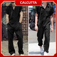 [calcutta] Cargo Pants Solid Color Button Closure Turn-down Collar Non-Fading with Pockets Dress-up 