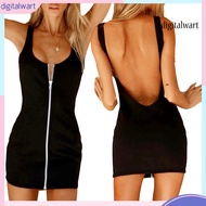 [DG] Women Sexy Solid Color Sleeveless Square Neck Bodycon Party Club Mini Dress