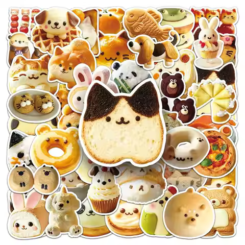 50/100PCS Cartoon Animal Cake Bread Stickers, Waterproof Funny Decals for Fridge Cup Phone Suitcase 