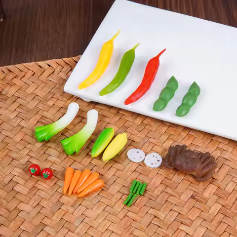 1set PVC Mini Vegetable DIY Chili Pepper Green Onion Crab Corn Lotus Root Carrot Tomato Miniature Fo