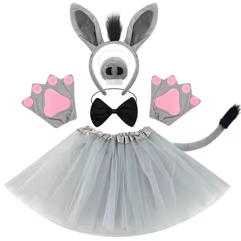 Halloween Donkey Costume Donkey Headband Nose Bowtie Tail Paws Gloves Tutu Skirt Adults Kids Cosplay